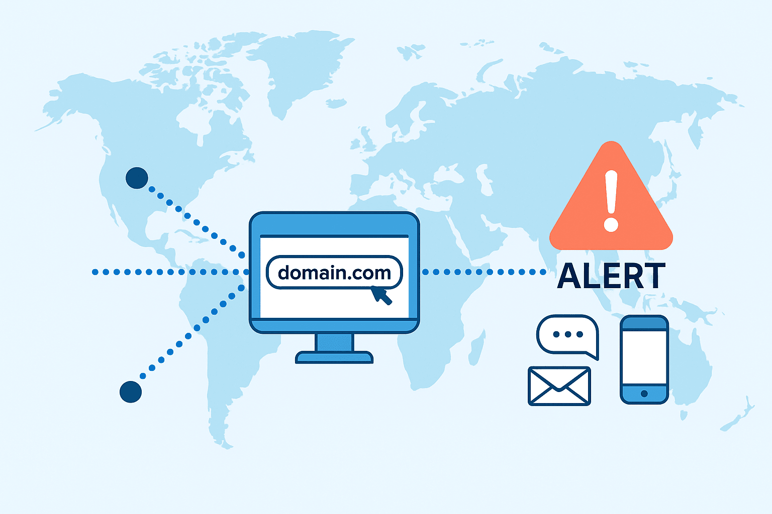An illustration of an automated alert system warning about domain expiry.